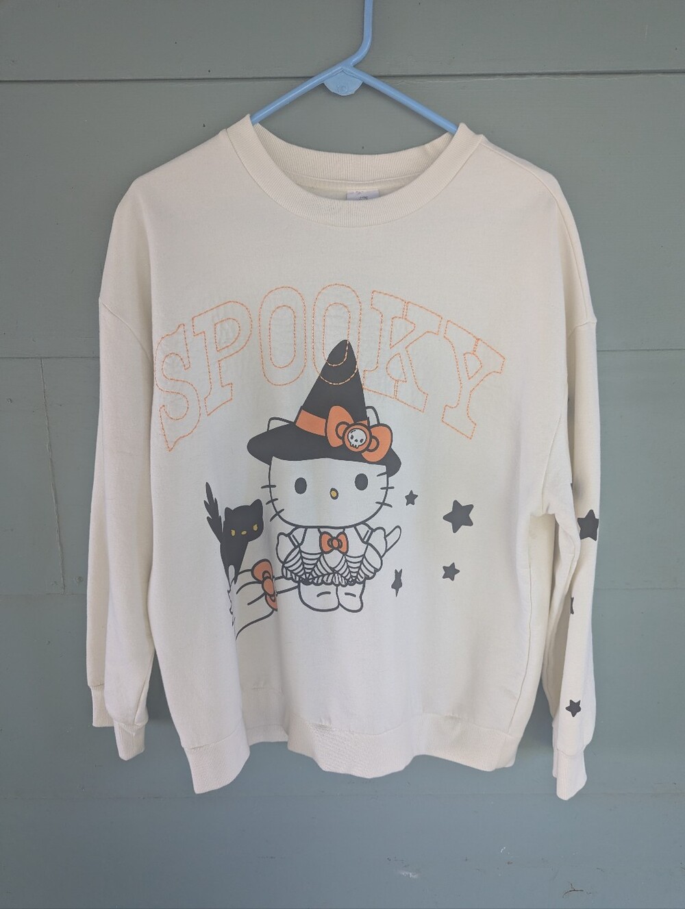 Hello Kitty Halloween Fall Witch Cat Stars Embroidered Spooky Sweatshirt Sz Lg